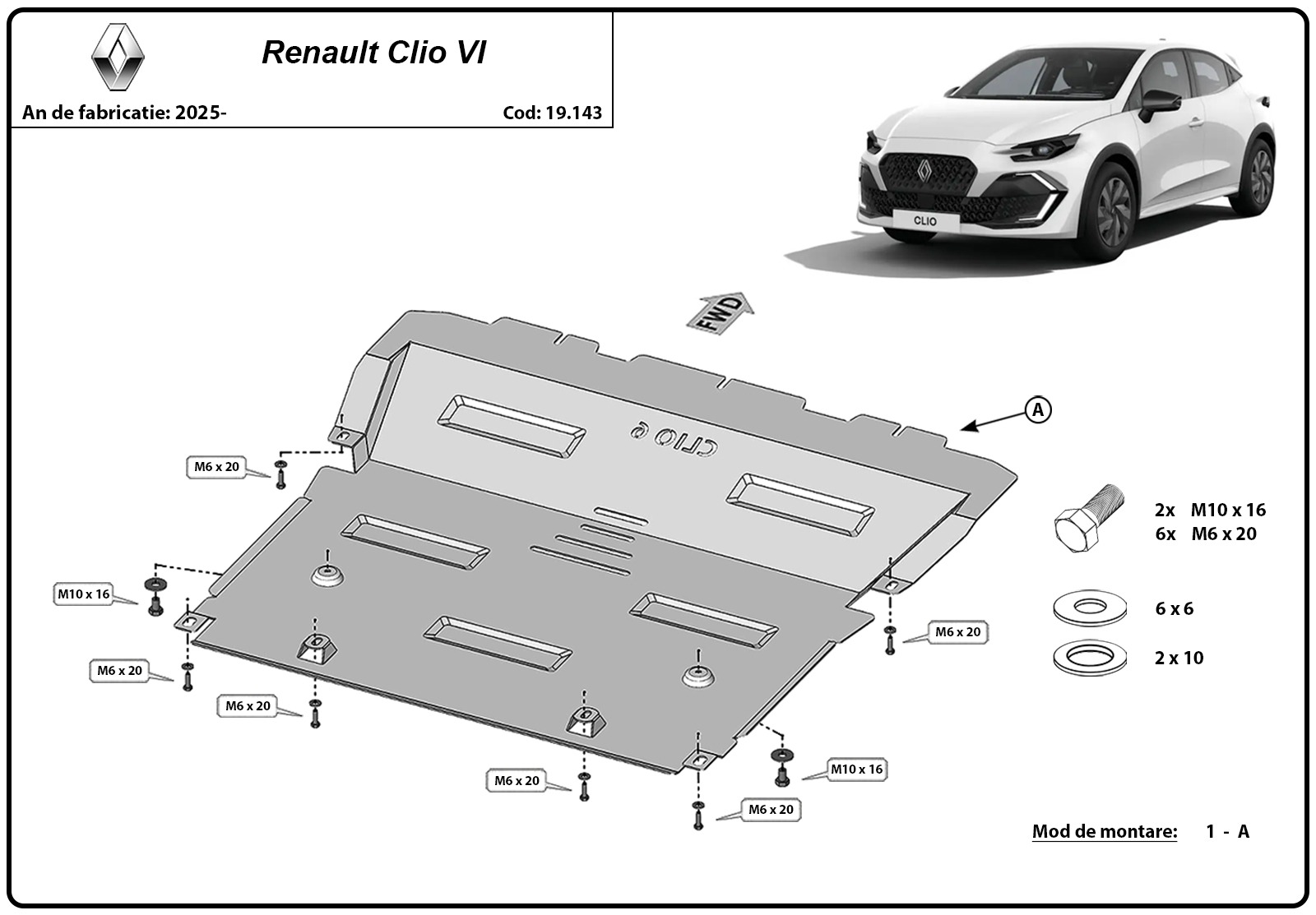 Bunnplate Stål Motor+ | Renault Clio 6 (2025-2026) - 3