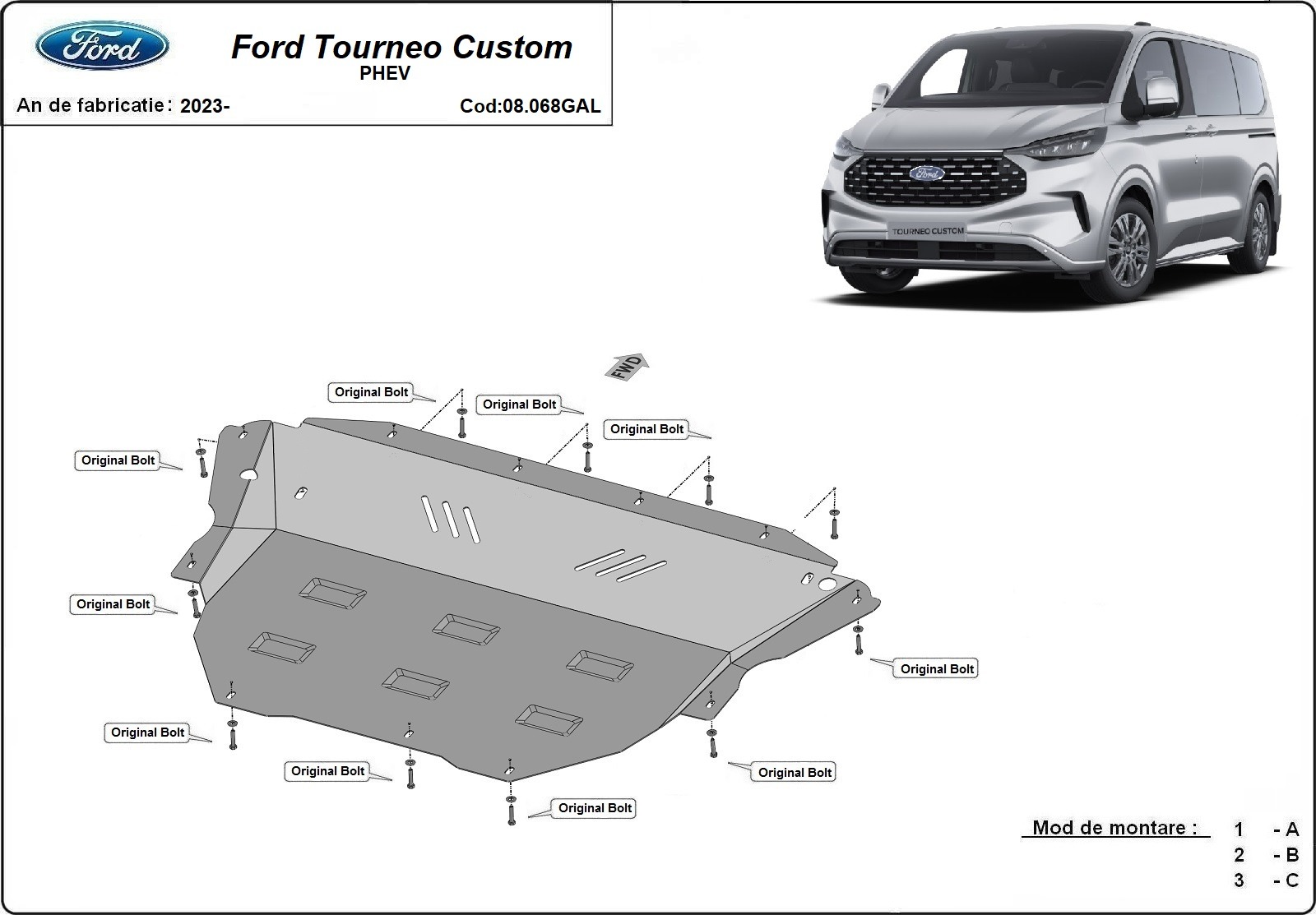 Stalowa osłona podwozia silnika+ | Ford Tourneo Custom PHEV (2023-2026) - 3