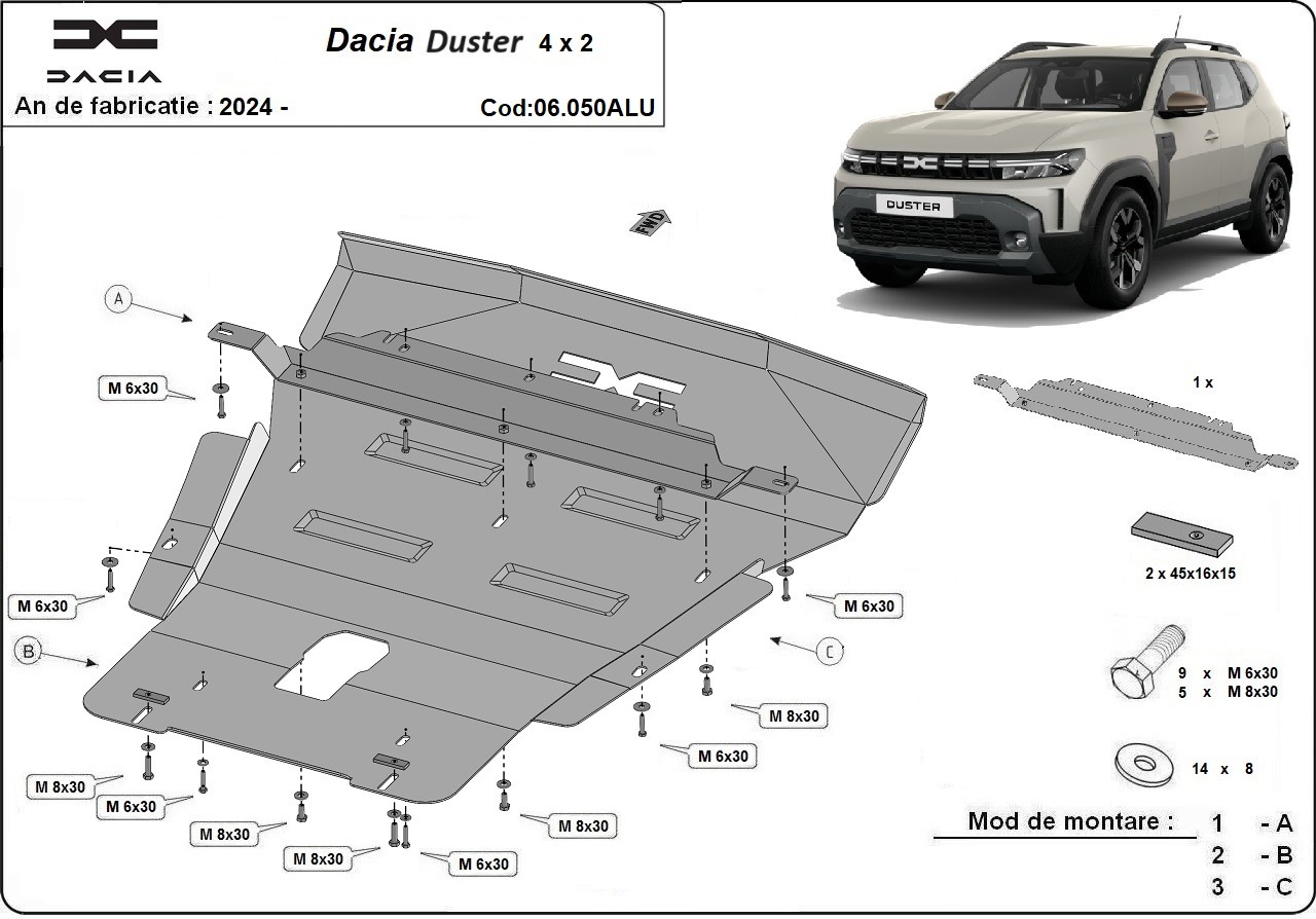 Skid Plate Aluminium Motor+ | Dacia Duster - 4x2 (2024-2026) - 3