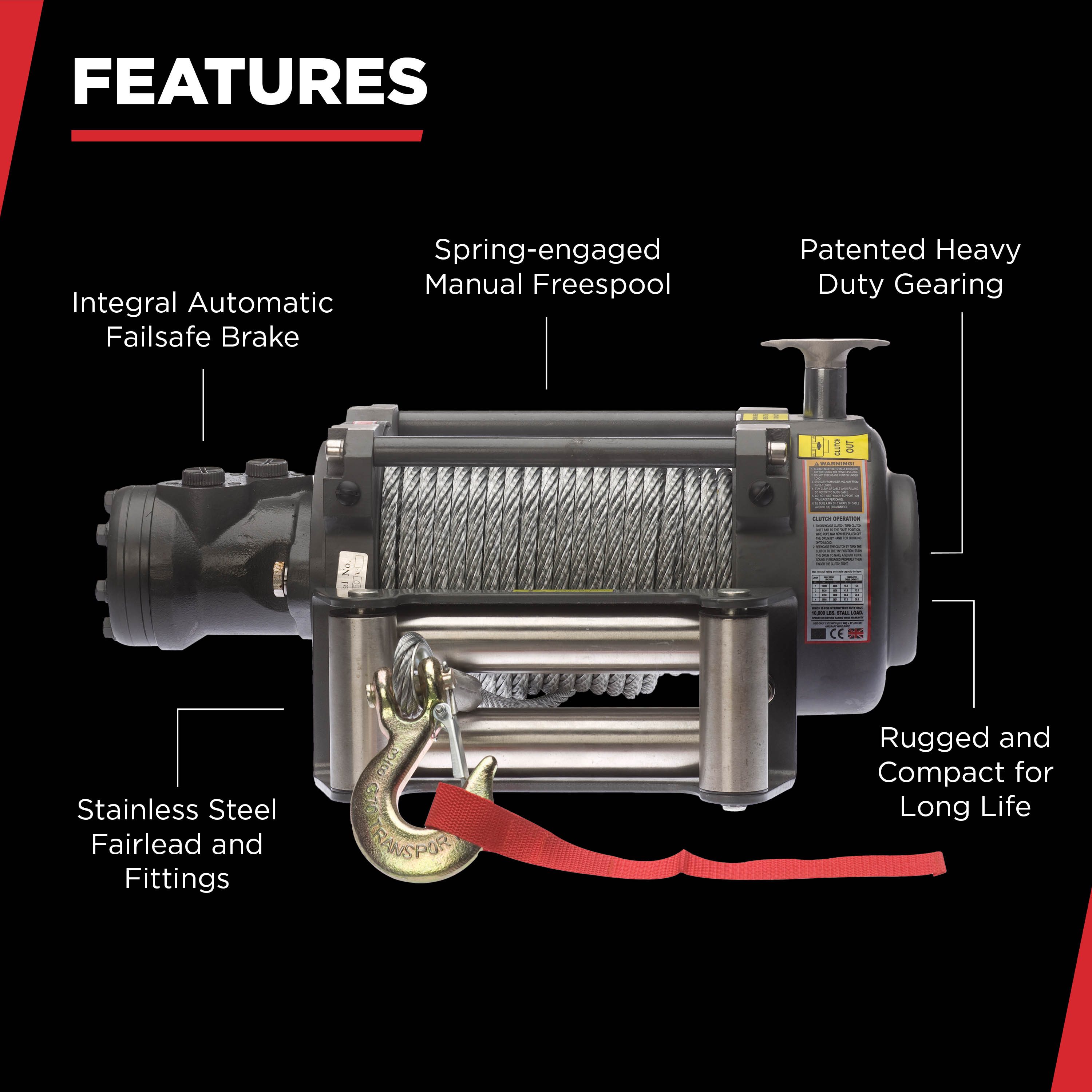 Hydraulisk Vinsch Warrior Winches NH - Stålvajer 10 000lb - 3