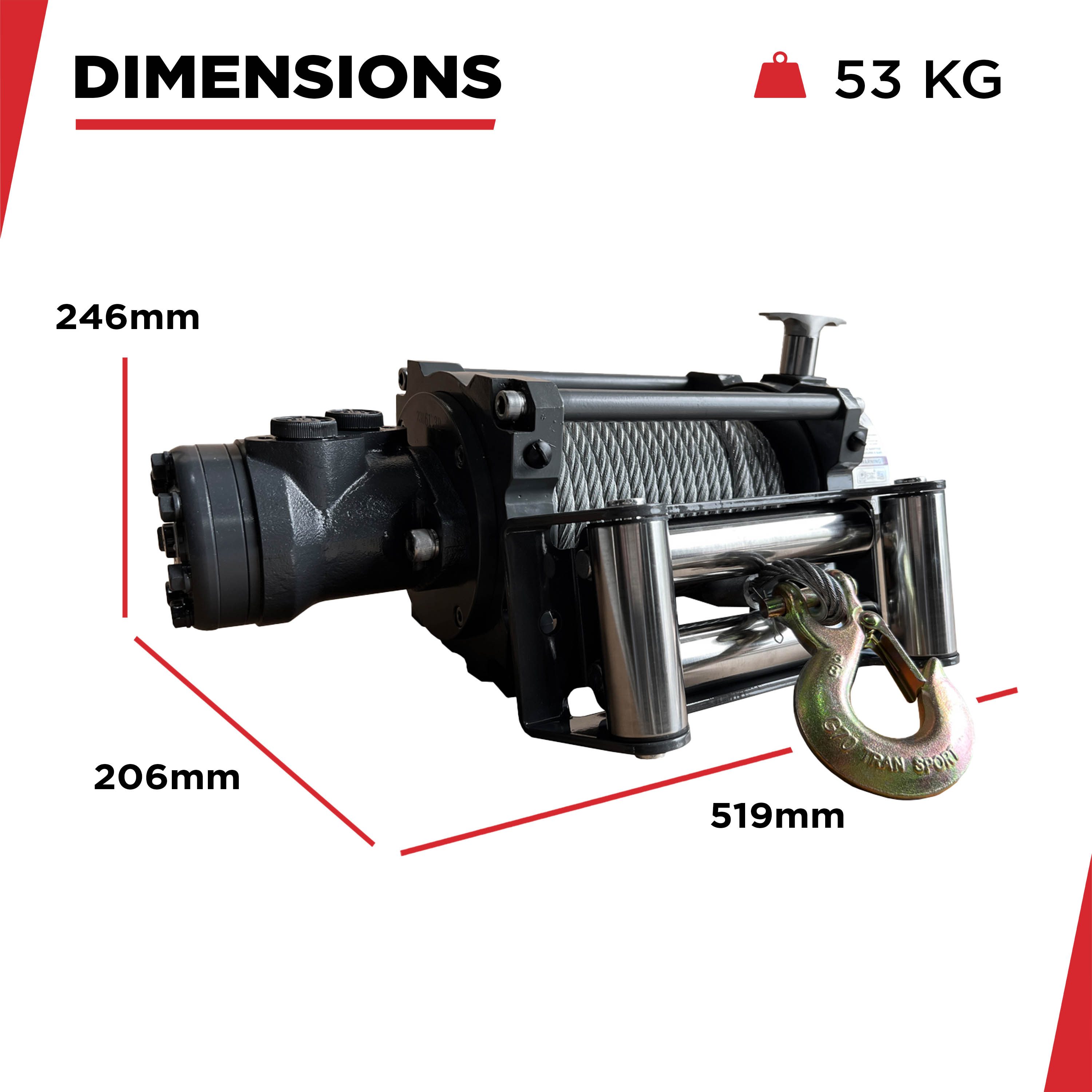 Hydraulisk Vinsch Warrior Winches NH - Stålvajer 10 000lb - 2