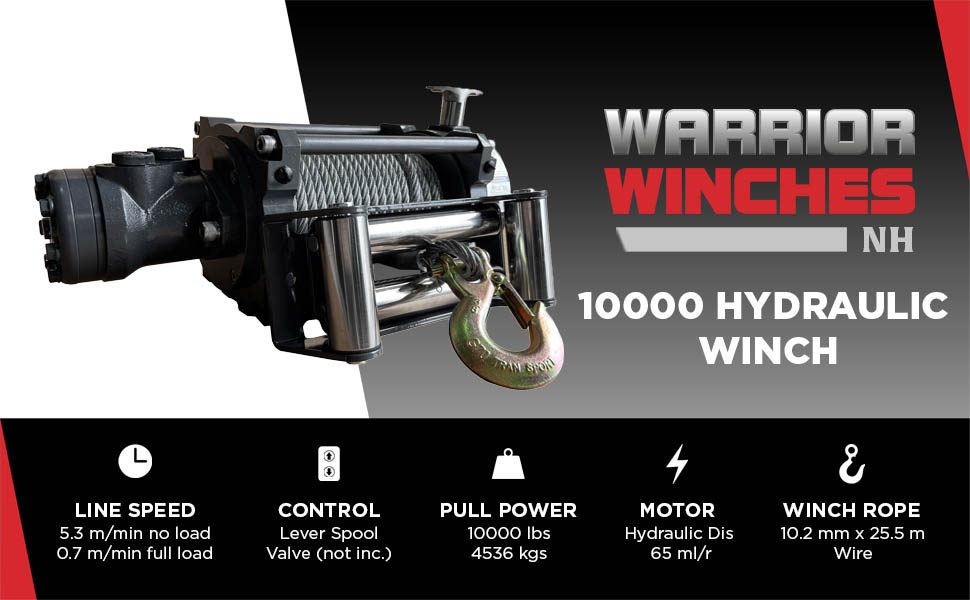 Hydraulisk Vinsch Warrior Winches NH - Stålvajer 10 000lb - 4
