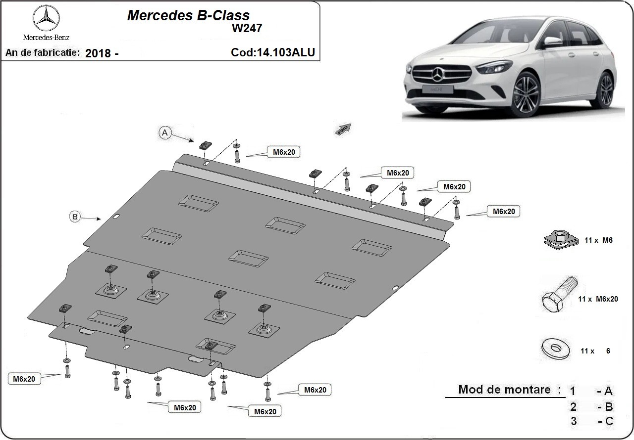 Skid Plate Aluminium Motor+ | Mercedes B-Class (2018-2026) - 3
