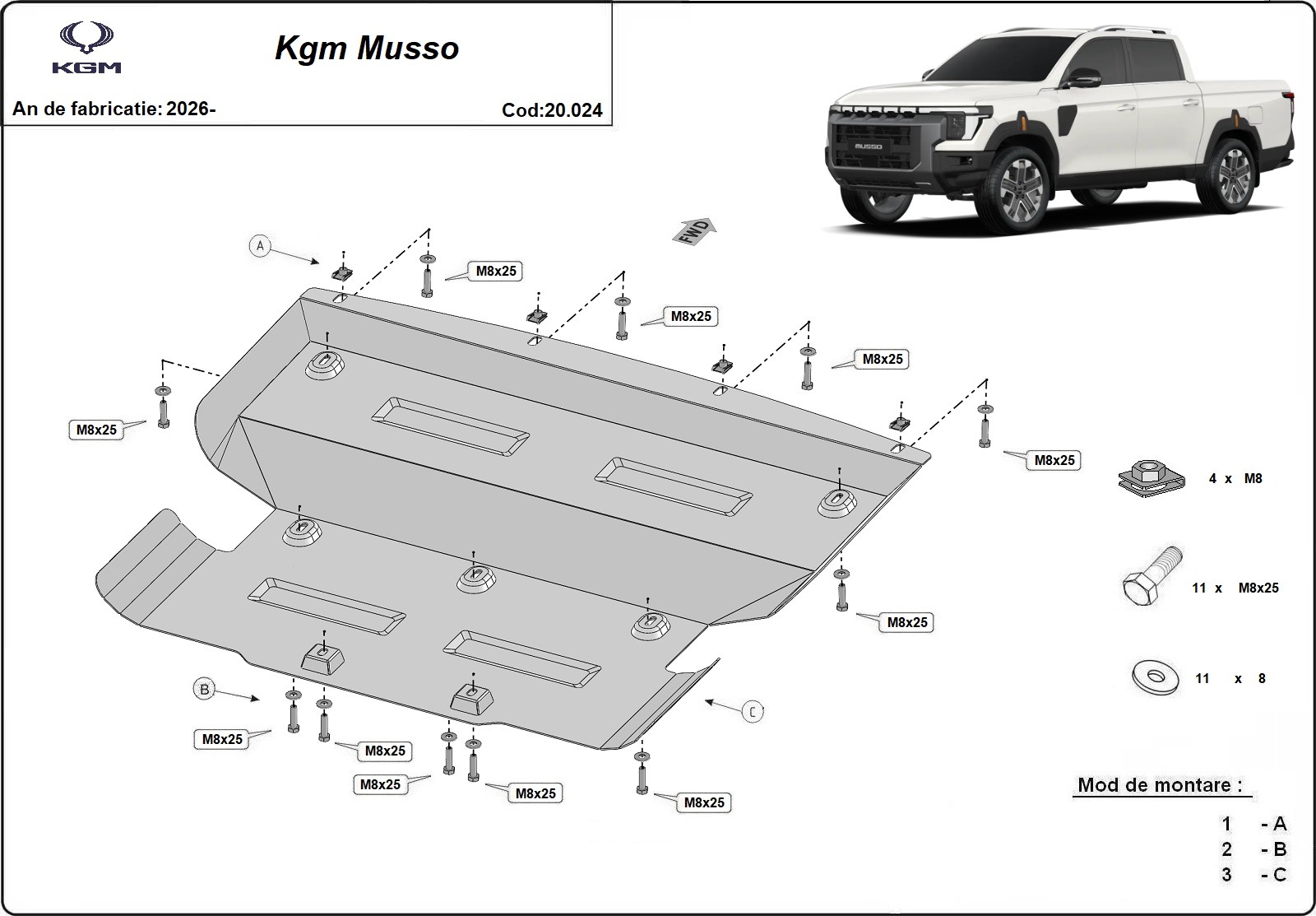 Bunnplate Stål Motor+ | KGM Musso (2026-2026) - 3