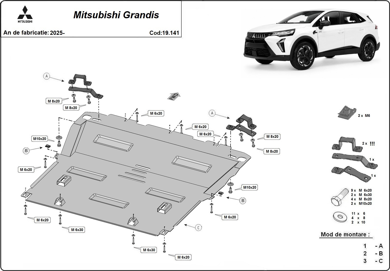 Bunnplate Stål Motor+ | Mitsubishi Grandis (2025-2026) - 3