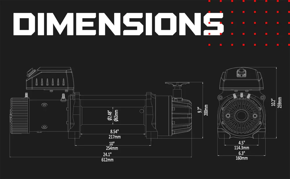 Warrior Winches T-1000 14500 Raskaan käytön vinssi teräsvaijeri 24V - 8