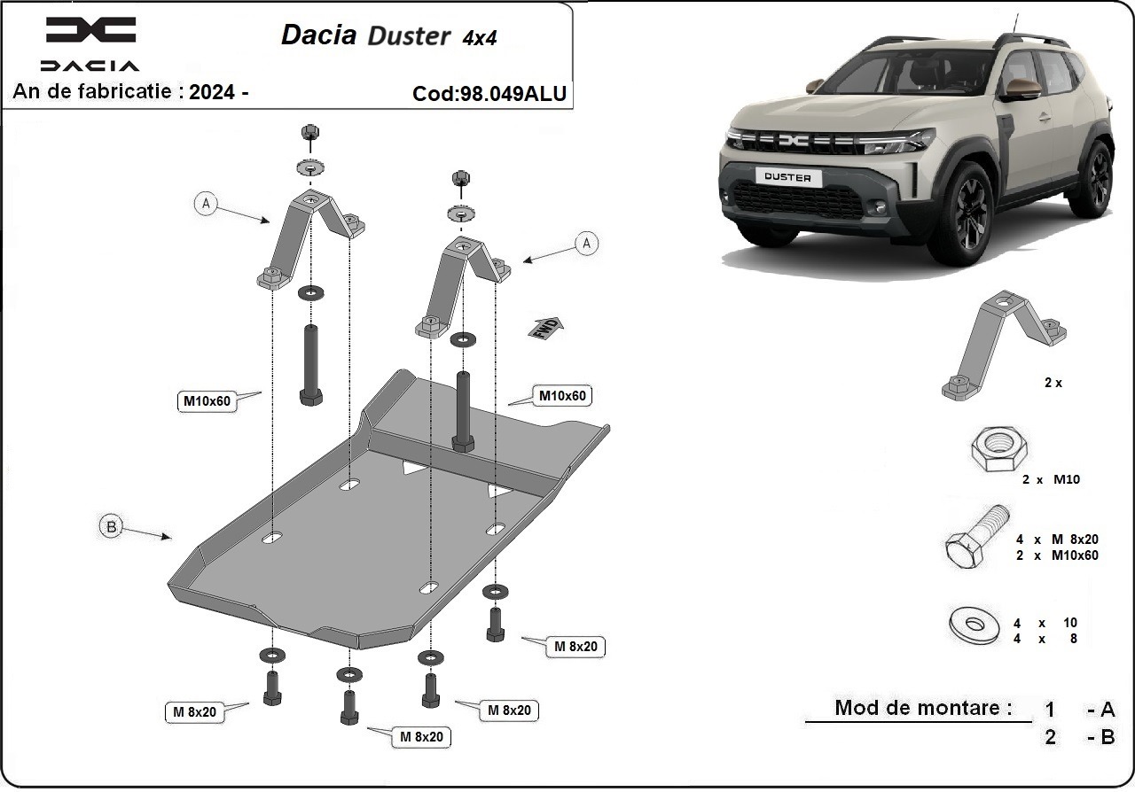 Protection inférieure Aluminium Arrière differential | Dacia Duster 4x4 (2024-2026) - 3