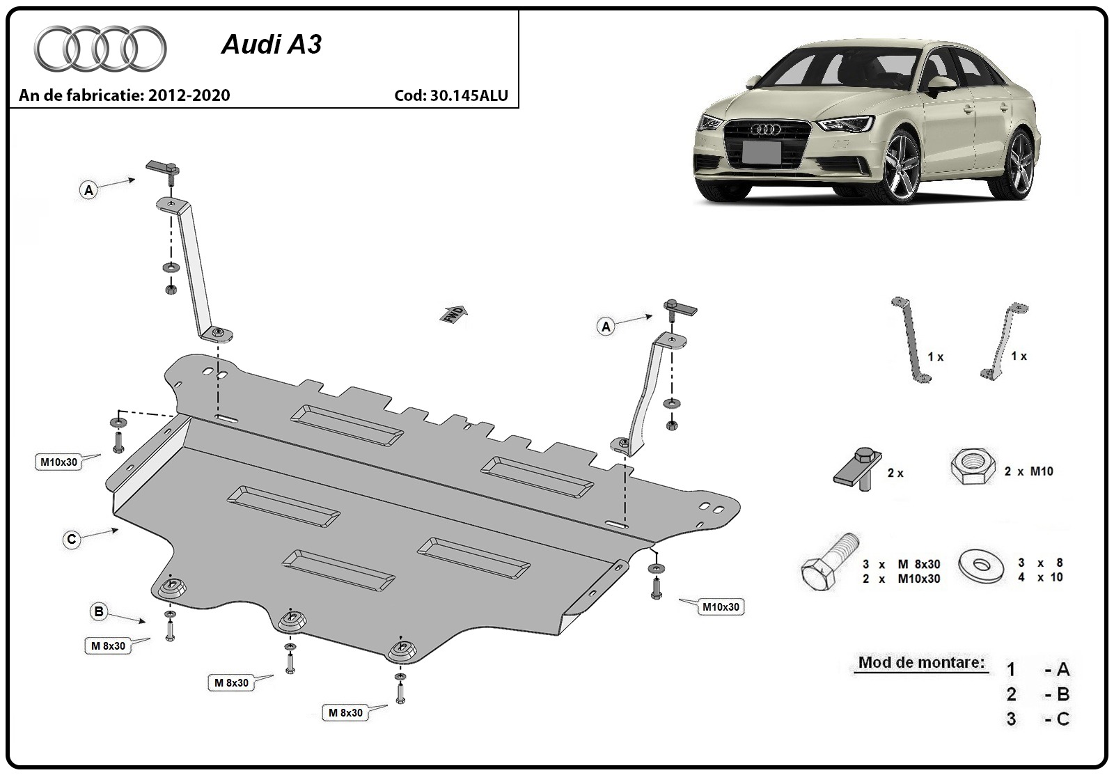 Proteção inferior em alumínio Motor+ | Audi A3 (2012-2020) - 3