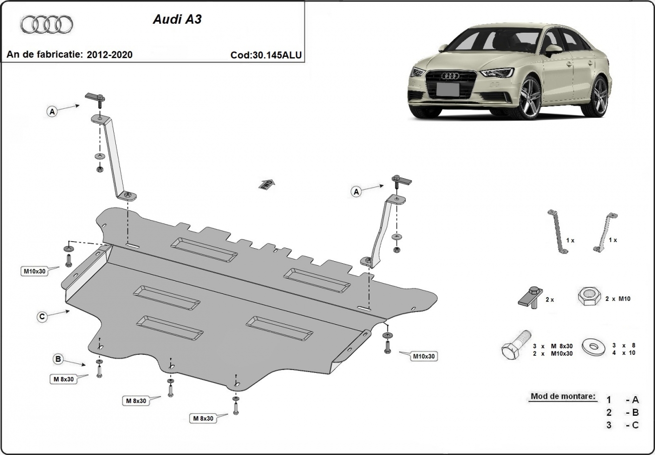 Hasplåt Aluminium Motor+ | Audi A3 (2012-2020) - 3