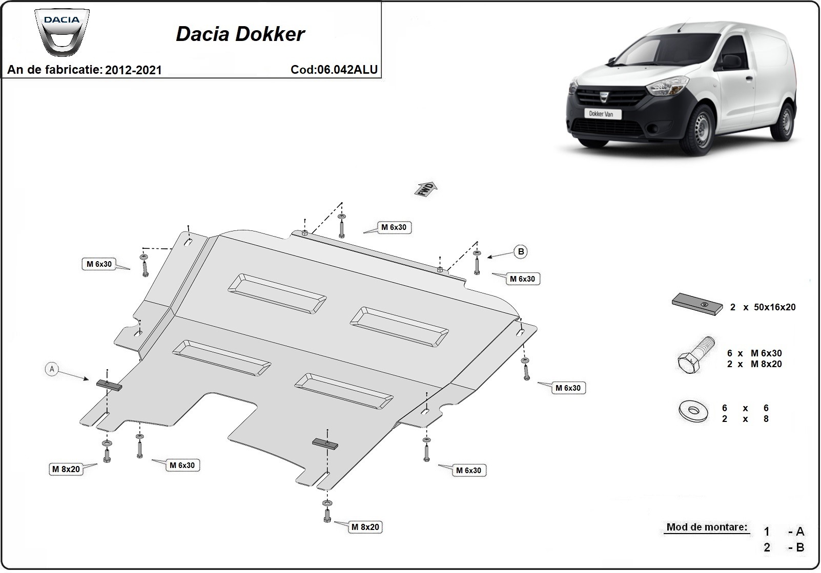 Protezione inferiore in alluminio Motore+ | Dacia Dokker (2012-2026) - 3