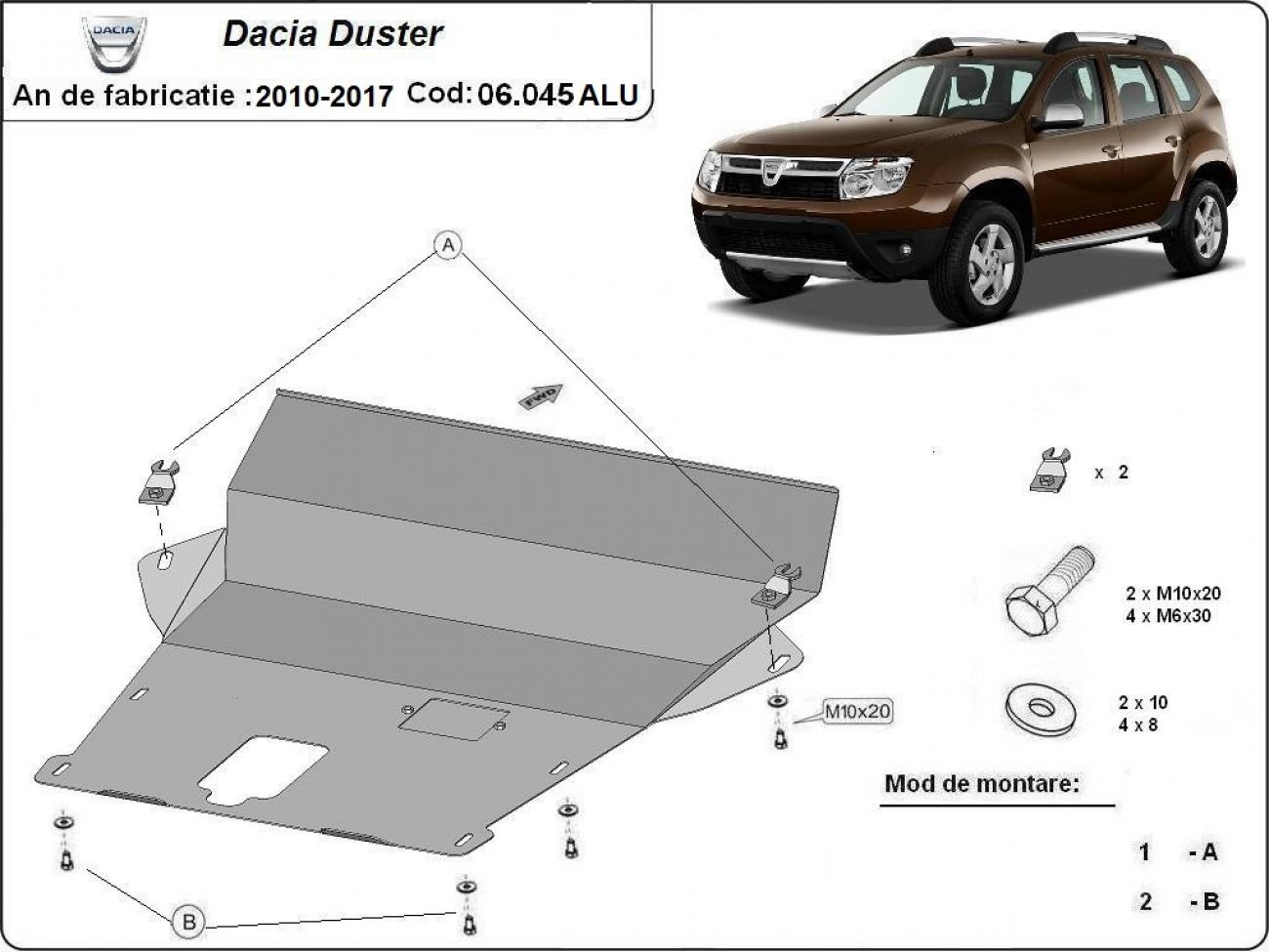 Hasplåt Aluminium Motor+ | Dacia Duster (2010-2017) - 3