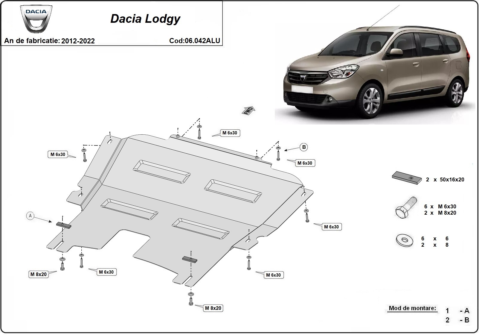 Protection inférieure en aluminium Moteur+ | Dacia Lodgy (2012-2026) - 3