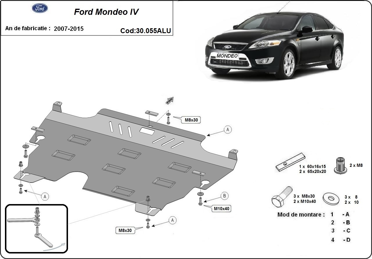Hasplåt Aluminium Motor+ | Ford Mondeo 4 (2007-2015) - 3