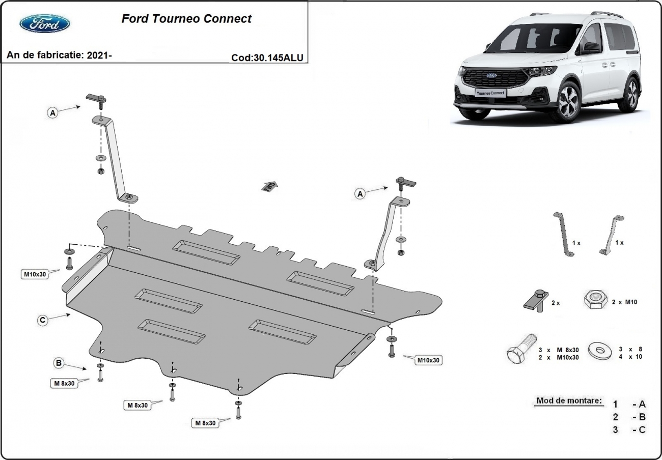 Pohjapanssari Aluminium Moottori+ | Ford Tourneo Connect (2021-2026) - 3
