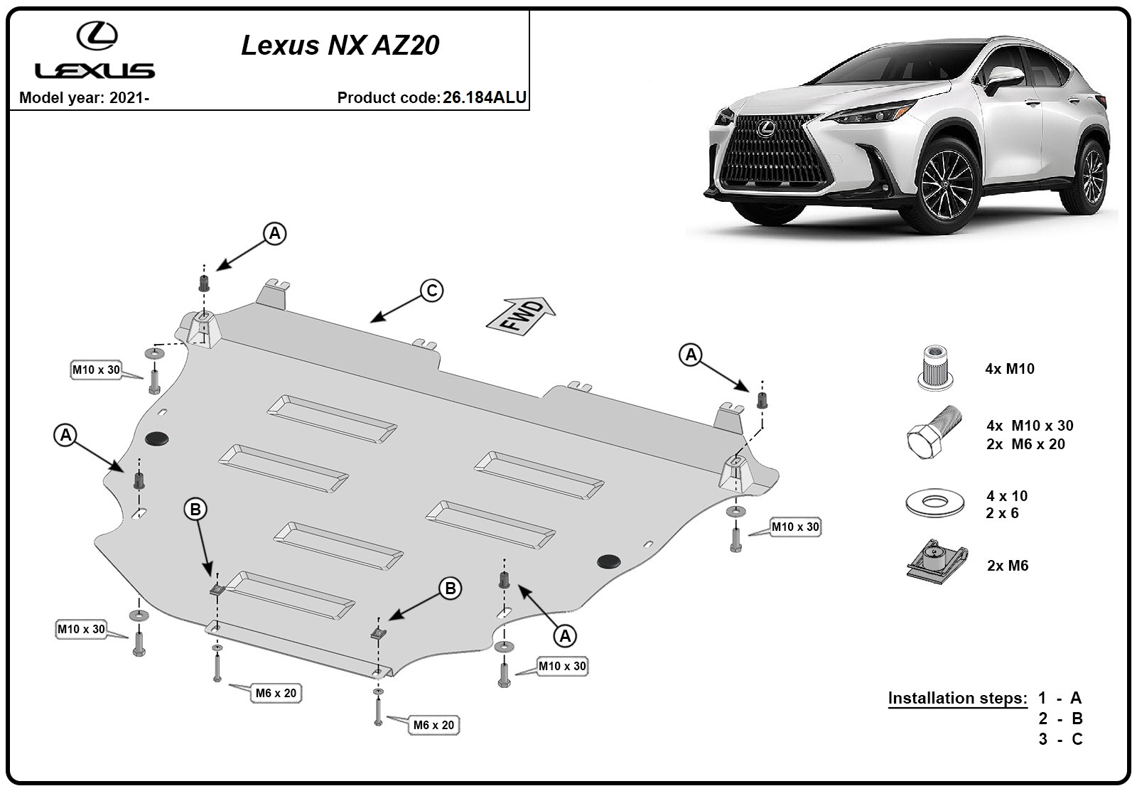 Aluminium-Unterfahrschutz Motor+ | Lexus NXAZ20 (2021-2026) - 3