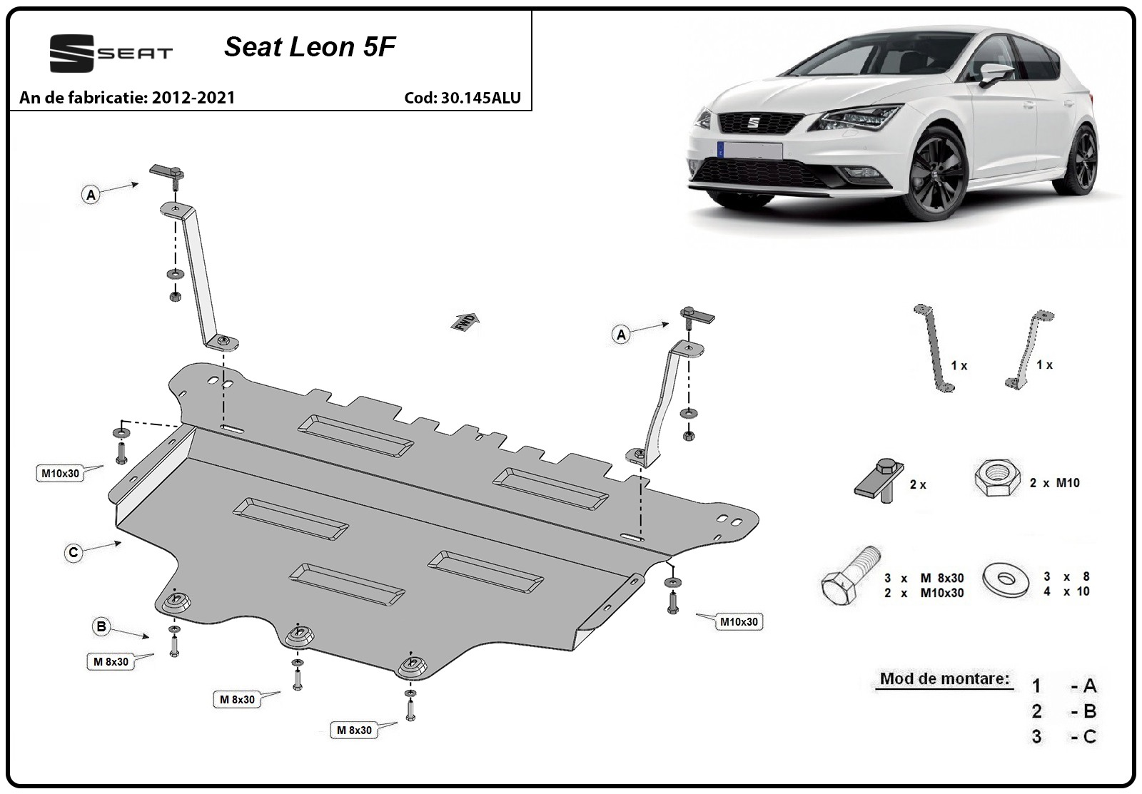 Protezione inferiore in alluminio Motore+ | Sedile Leon Mk3 5F (2012-2021) - 3