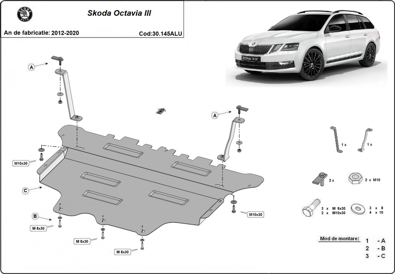 Skid plate Aluminium Engine+ | Skoda Octavia 3 (2012-2020) - 3