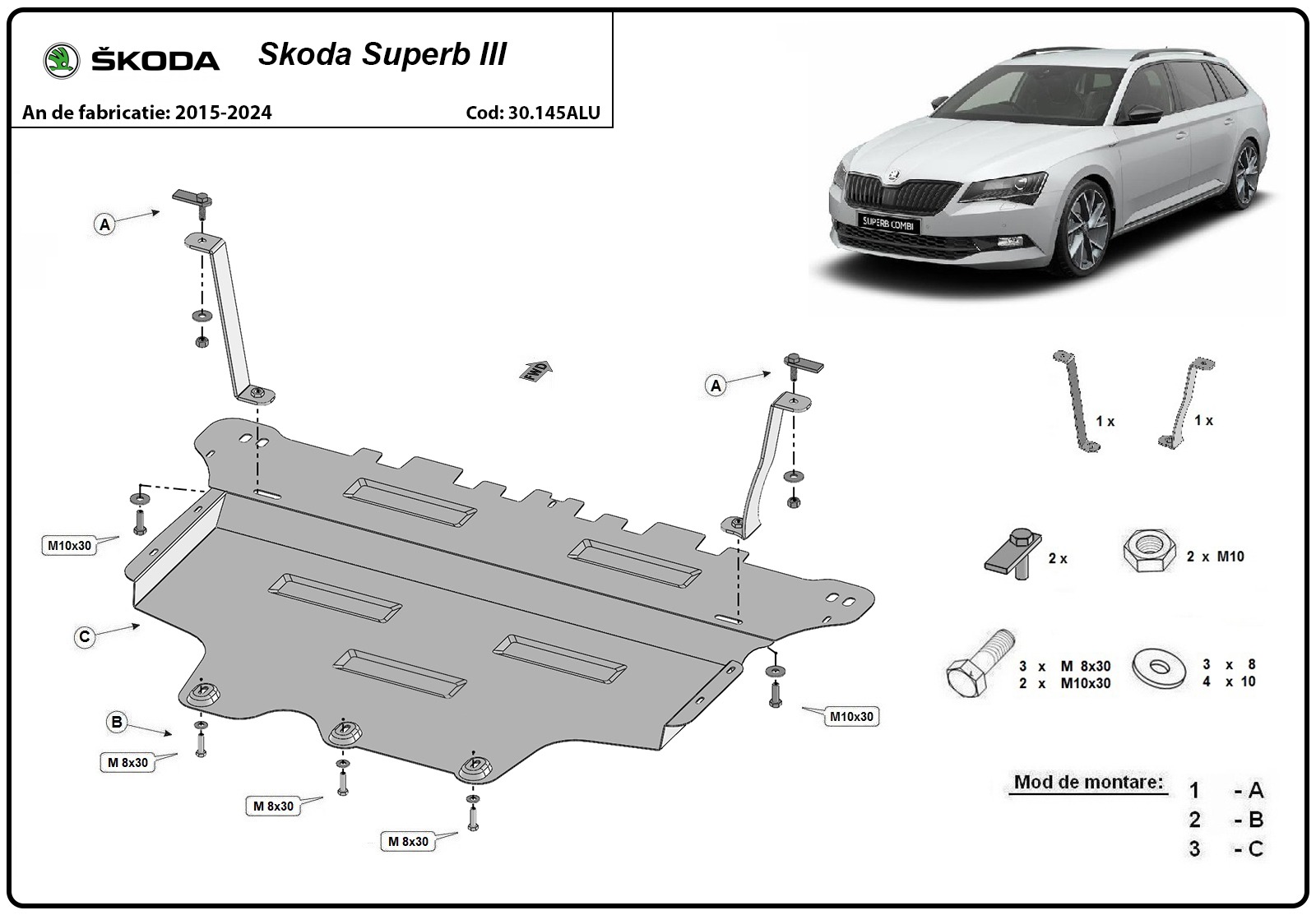 Aluminium-Unterfahrschutz Motor+ | Skoda Superb III (2015-2026) - 3