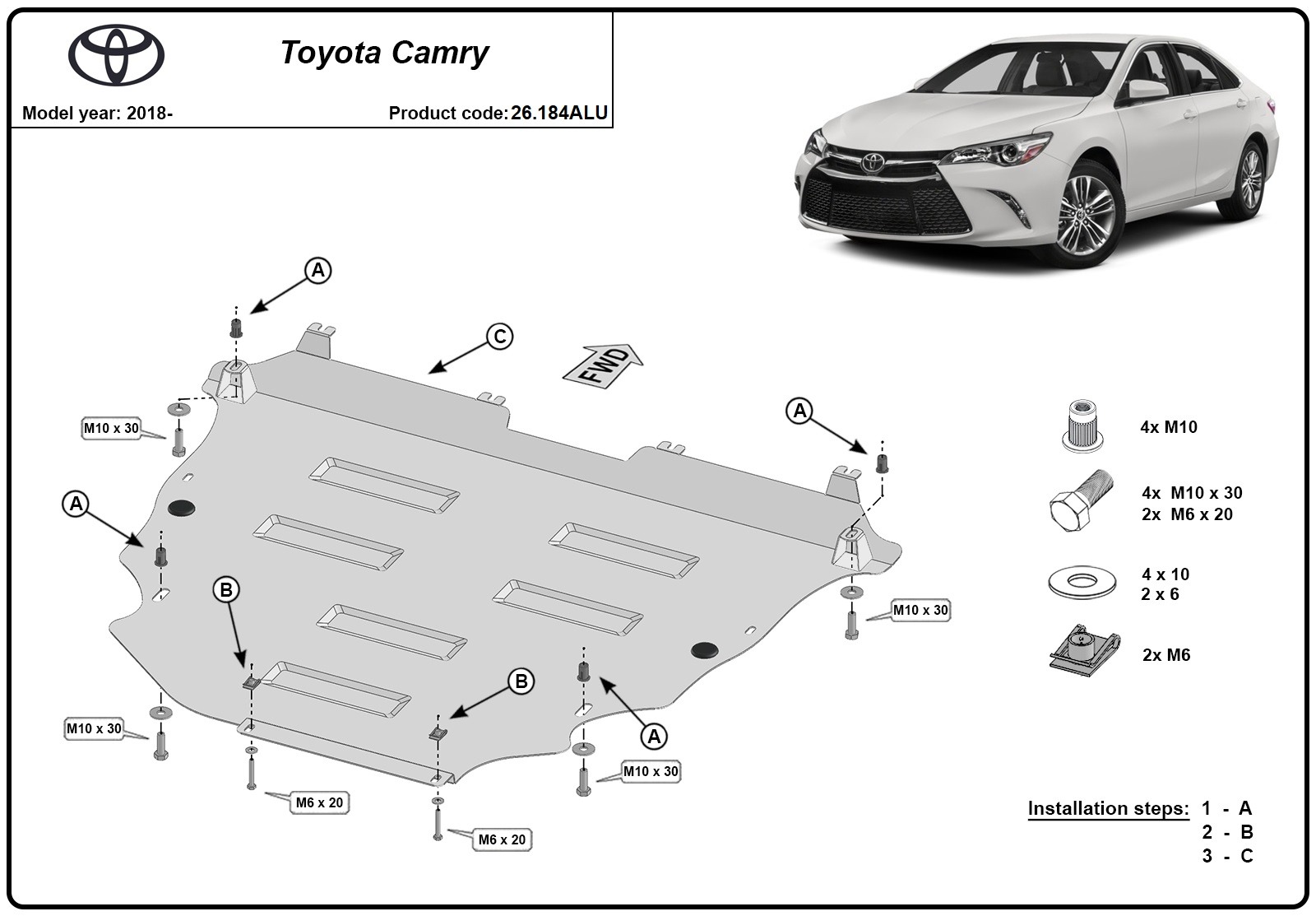 Aluminium-Unterfahrschutz Motor+ | Toyota Camry (2018-2026) - 3