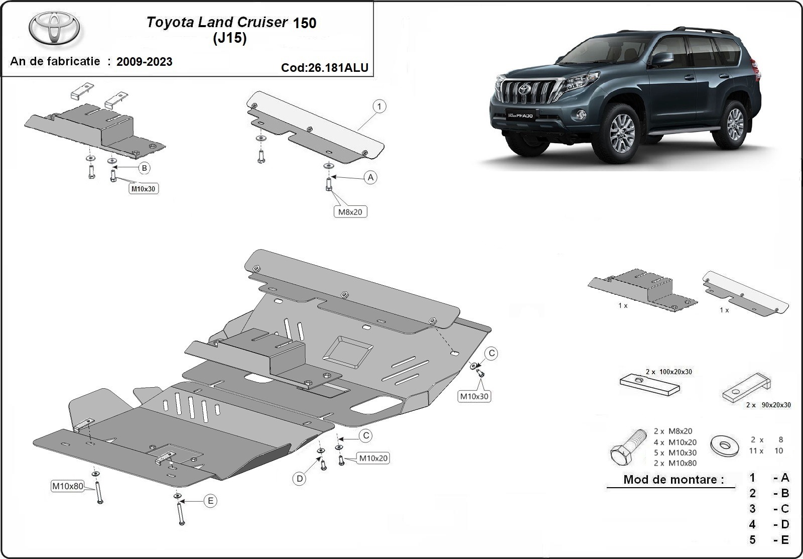 Proteção inferior em alumínio Motor+ | Toyota Land Cruiser 150 (2009-2023) - 3