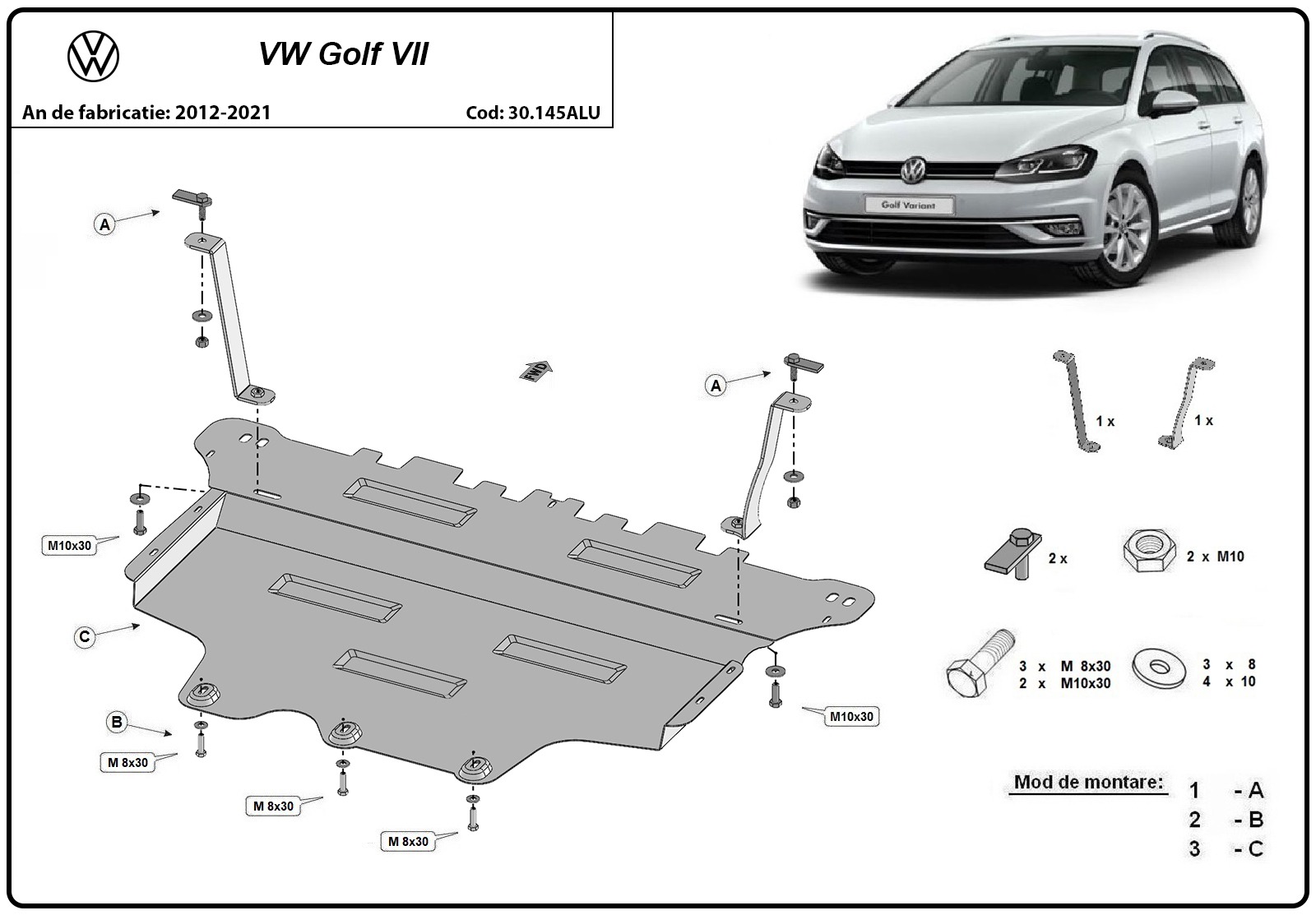 Protezione inferiore in alluminio Motore+ | VW Golf 7 (2012-2021) - 3