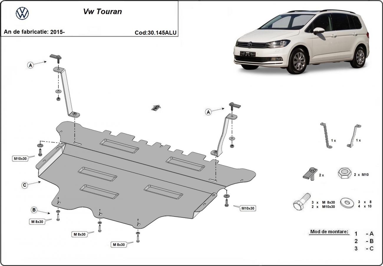Pohjapanssari Aluminium Moottori+ | VW Touran (2015-2026) - 3