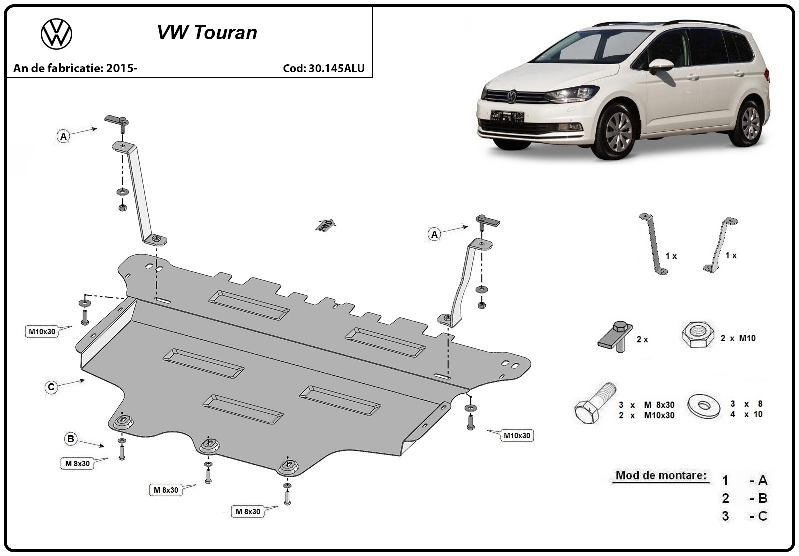 Protector inferior de aluminio Motor+ | VW Touran (2015-2026) - 3
