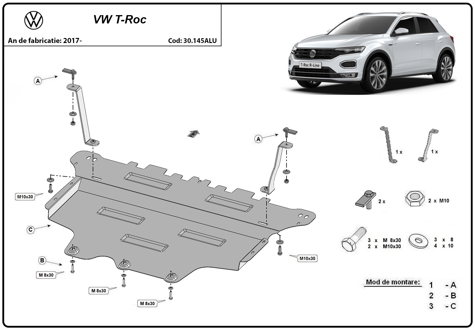 Protezione inferiore in alluminio Motore+ | VW T-Roc (2017-2026) - 3