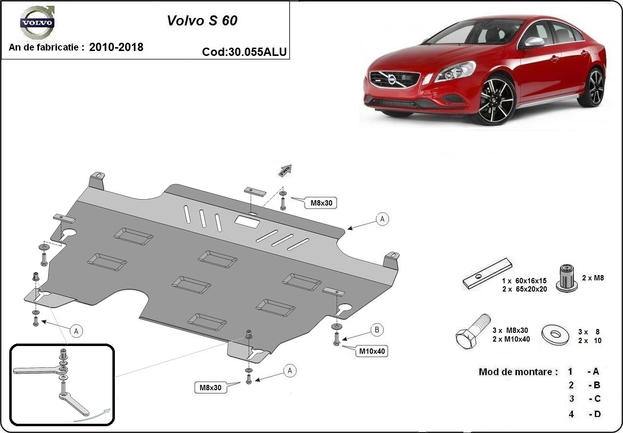 Hasplåt Aluminium Motor+ | Volvo S60 (2010-2018) - 3