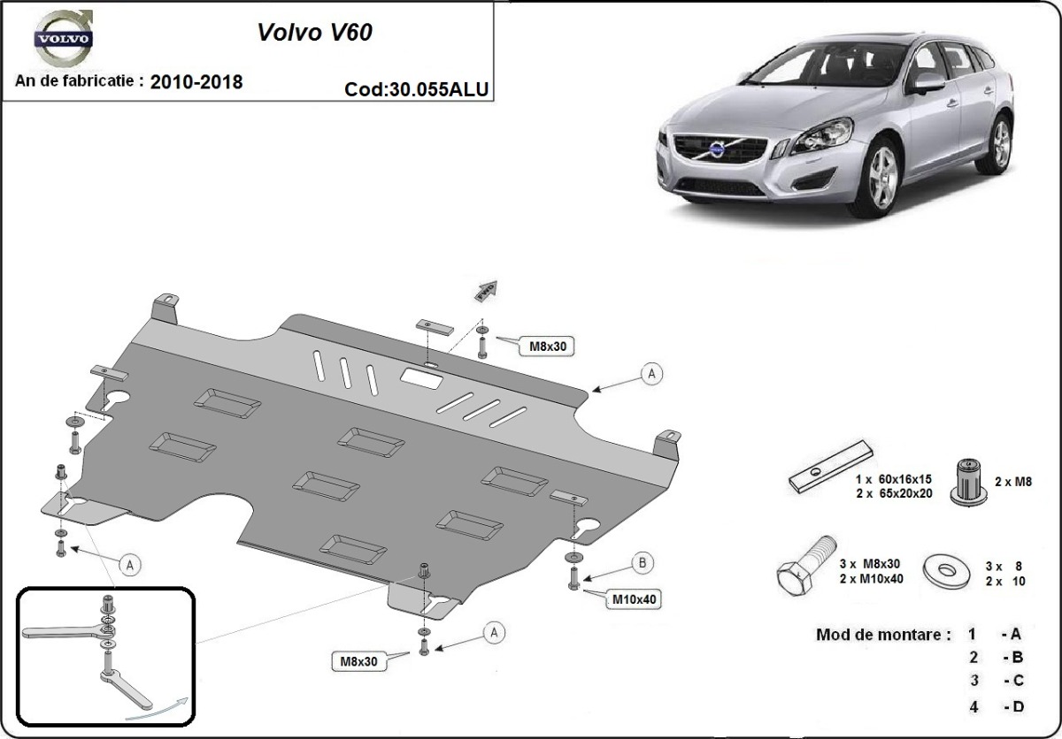 Proteção inferior em alumínio Motor+ | Volvo V60 (2010-2018) - 3