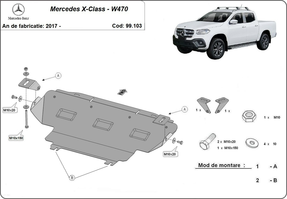 Protezione inferiore radiatore in acciaio | Mercedes X-Class W470 (2017-2020) - 3