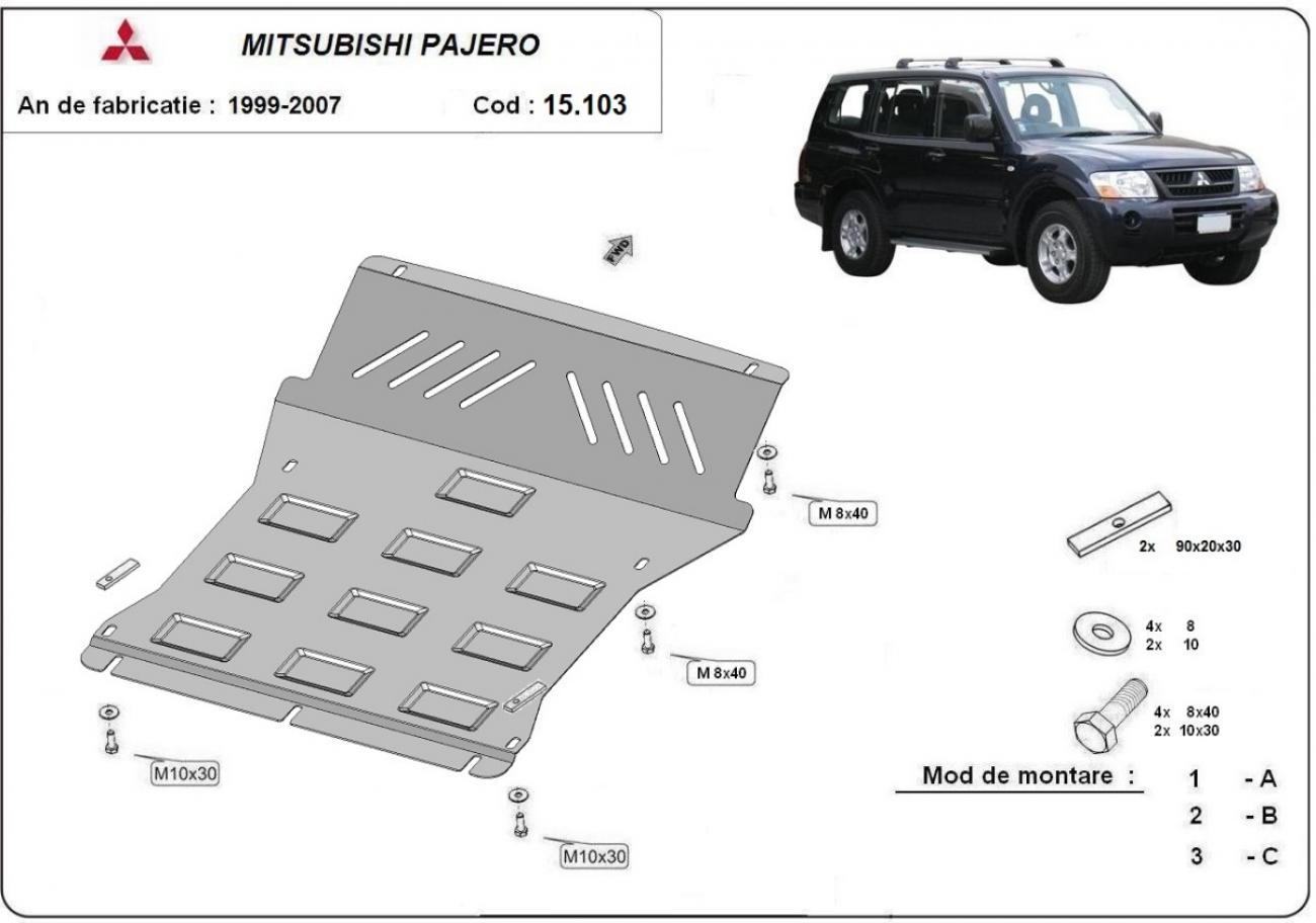 Pohjapanssari Teräs Moottori+ | Mitsubishi Pajero 3 (V60, V70) Vers. 2.0 (1999-2007) - 3