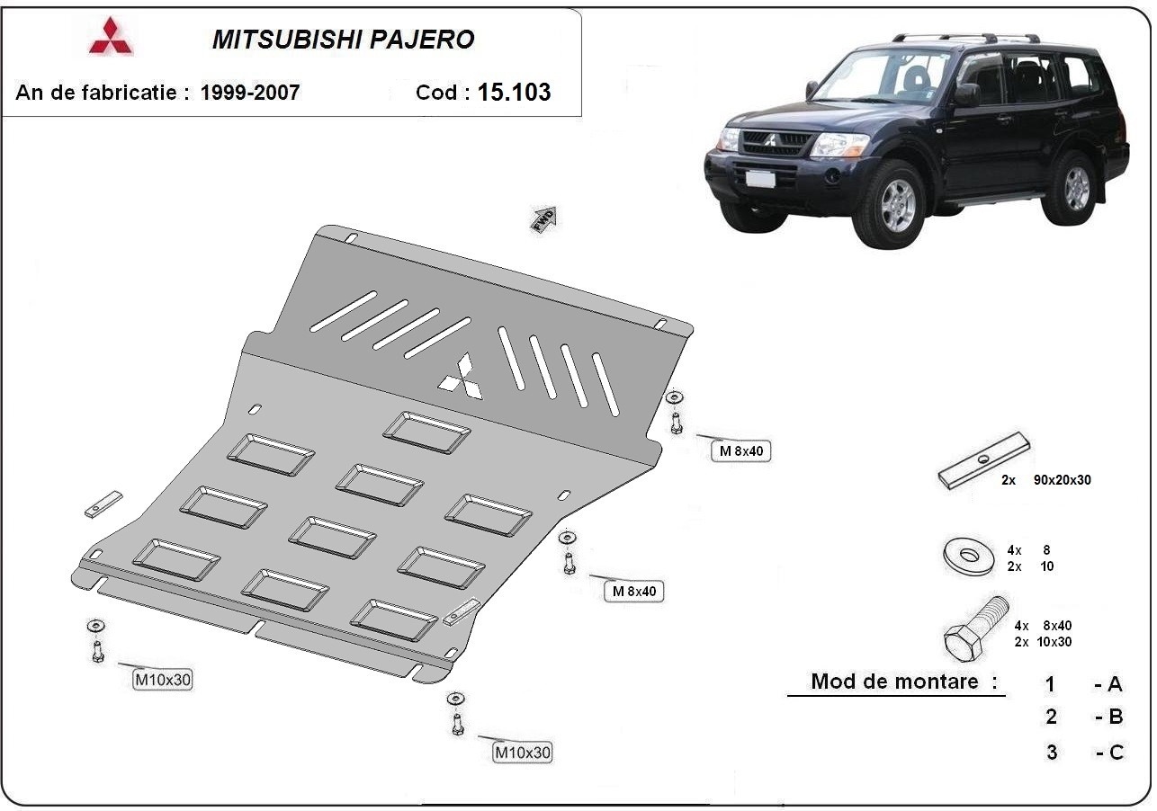 Proteção inferior em aço Motor+ | Mitsubishi Pajero 3 (V60, V70) Vers. 2.0 (1999-2007) - 3
