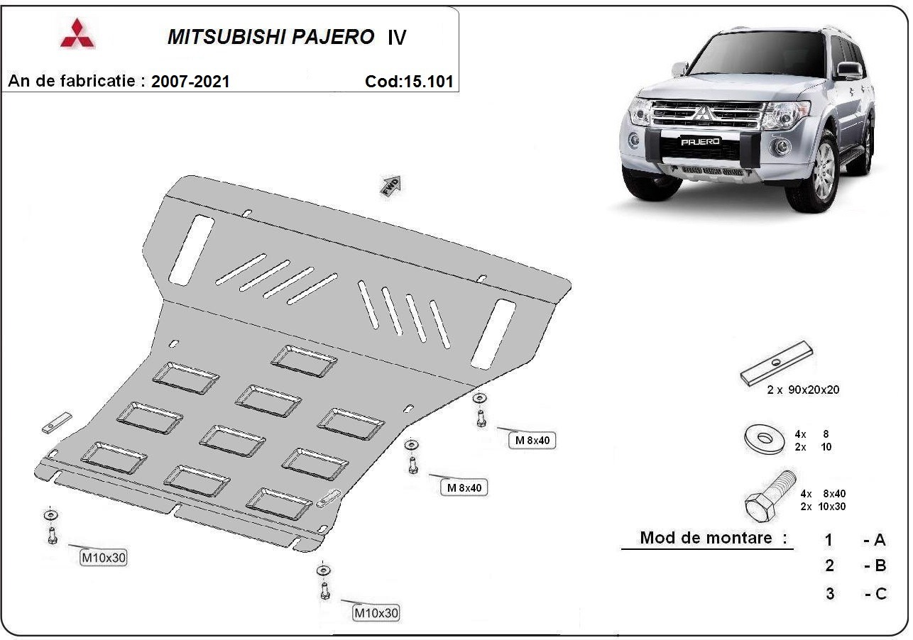 Proteção inferior em aço Motor+ | Mitsubishi Pajero 4 (V80, V90) (2007-2021) - 3