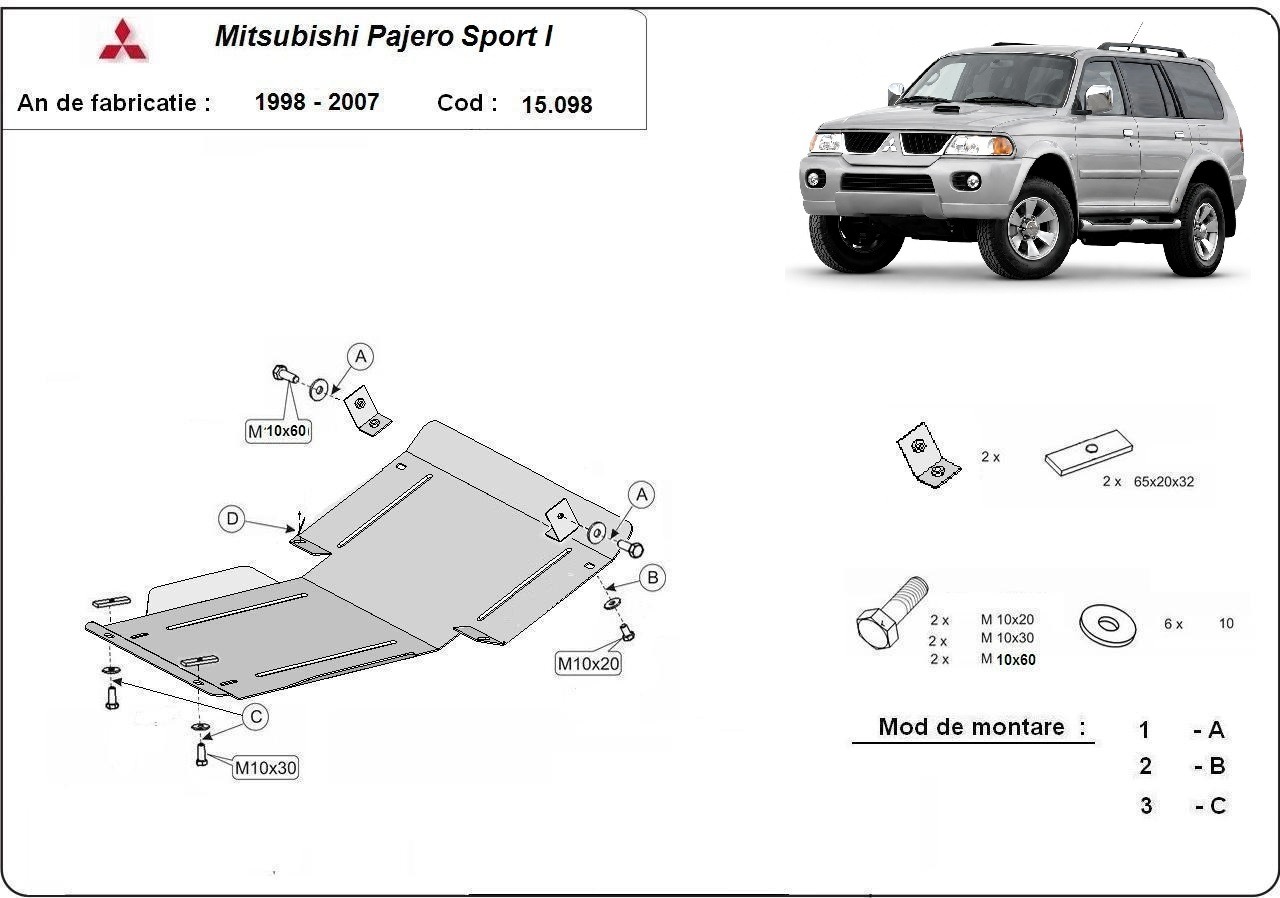 Protezione inferiore in acciaio Motore+ | Mitsubishi Pajero Sport 1 (1998-2007) - 3
