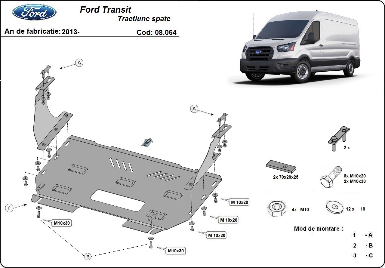 Protezione inferiore in acciaio Motore+ | Ford Transit - RWD (2013-2023) - 3