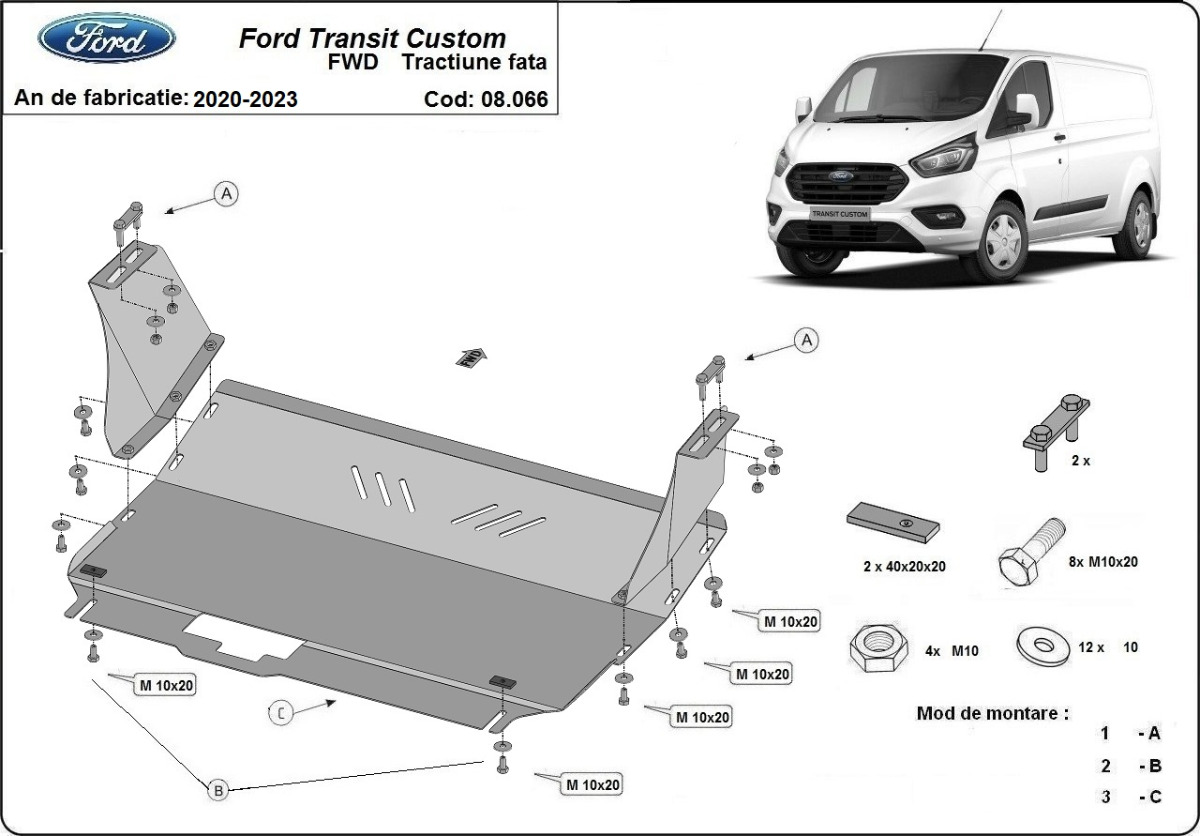 Stahl-Unterfahrschutz Motor+ | Ford Transit Custom - FWD (2020-2023) - 3