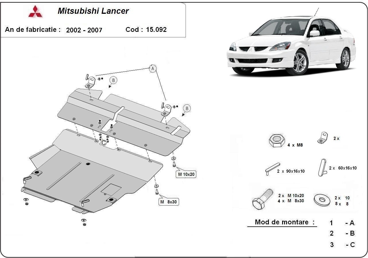 Proteção inferior em aço Motor+ | Mitsubishi Lancer (2002-2007) - 3