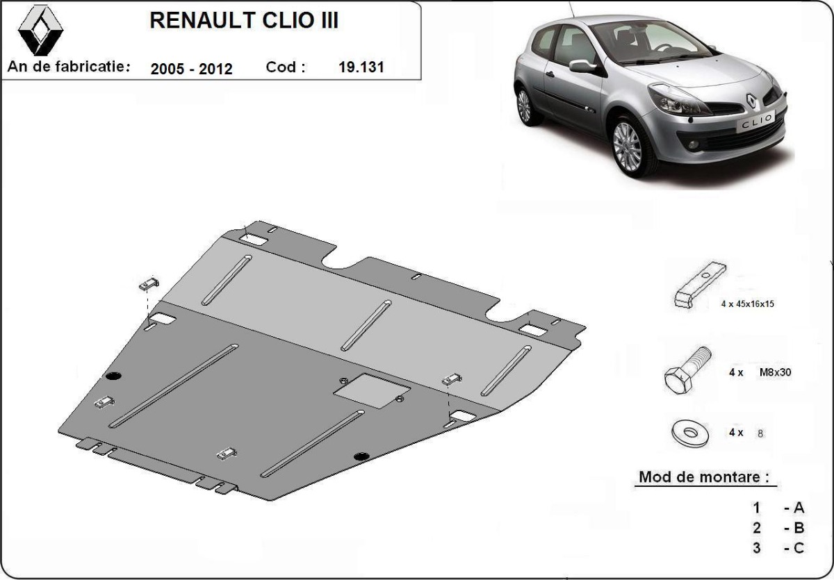 Skid plate Steel Engine+ | Renault Clio 3 (2005-2012) - 3