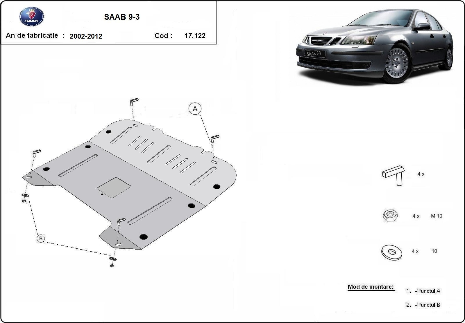 Proteção inferior em aço Motor+ | Saab 9-3 (2002-2012) - 3