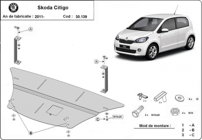 Stalowa osłona podwozia silnika+ | Skoda Citigo (2011-2020) - 3