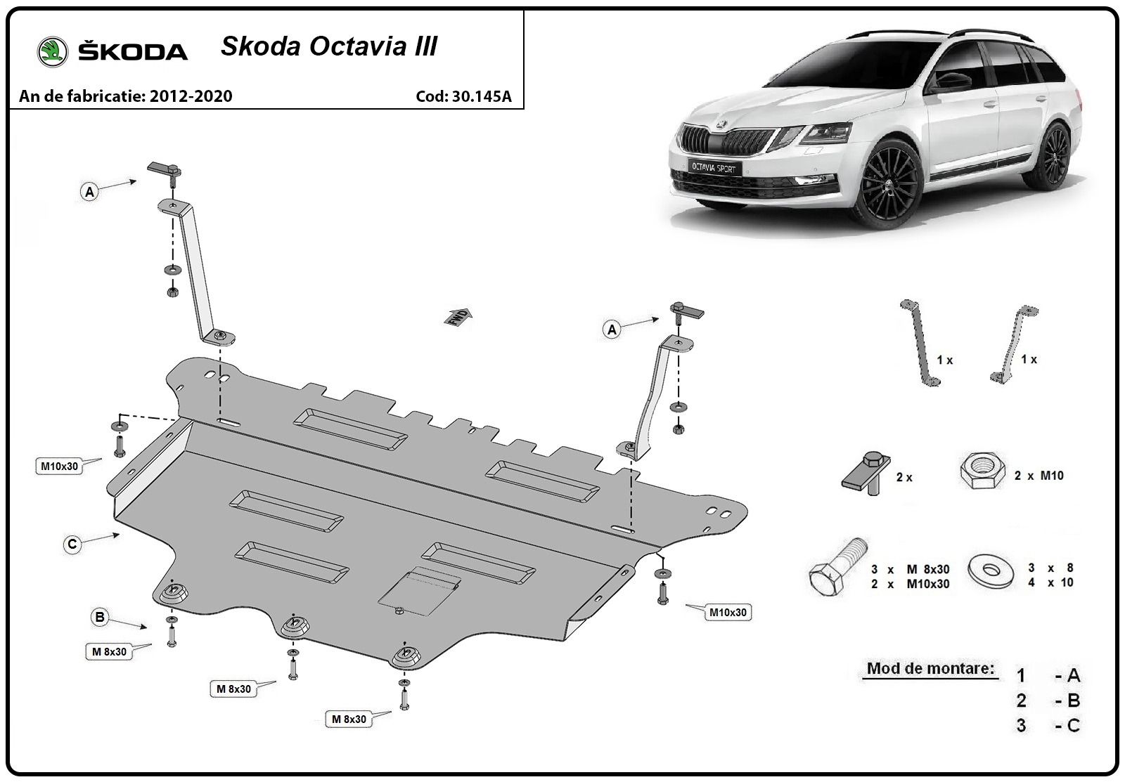 Proteção inferior em aço Motor+ | Skoda Octavia 3 (2013-2019) - 3