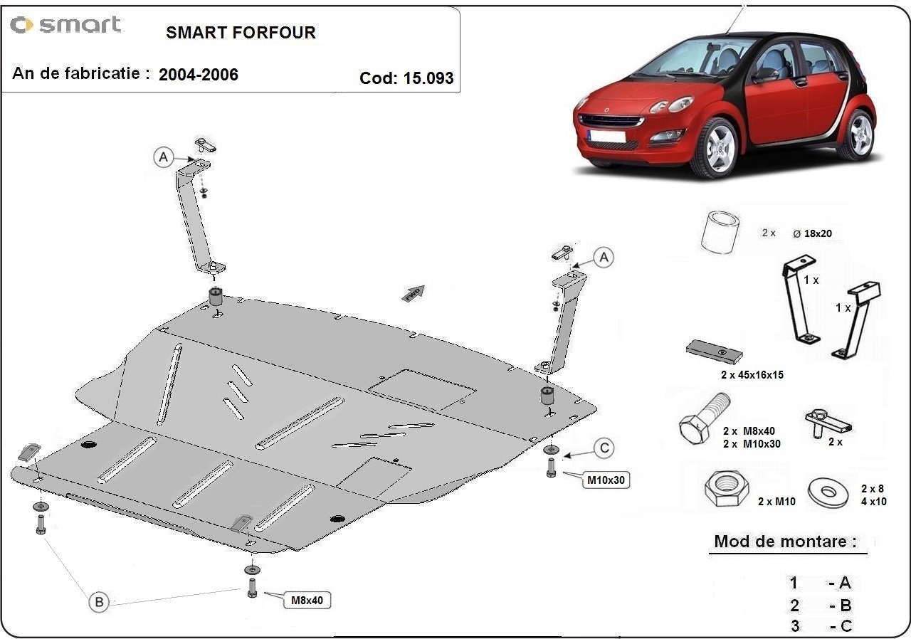 Protection inférieure en acier Moteur+ | Smart ForFour Petrol (2004-2006) - 3