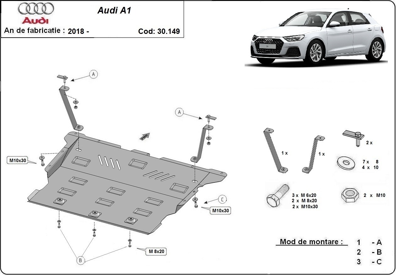 Hasplåt Stål Motor+ | Audi A1 (2017-2026) - 3