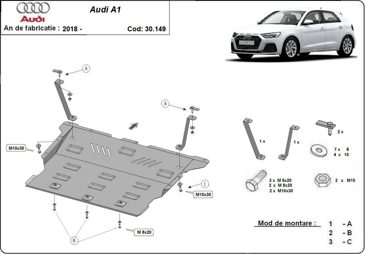 Proteção inferior em aço Motor+ | Audi A1 (2017-2026) - 3