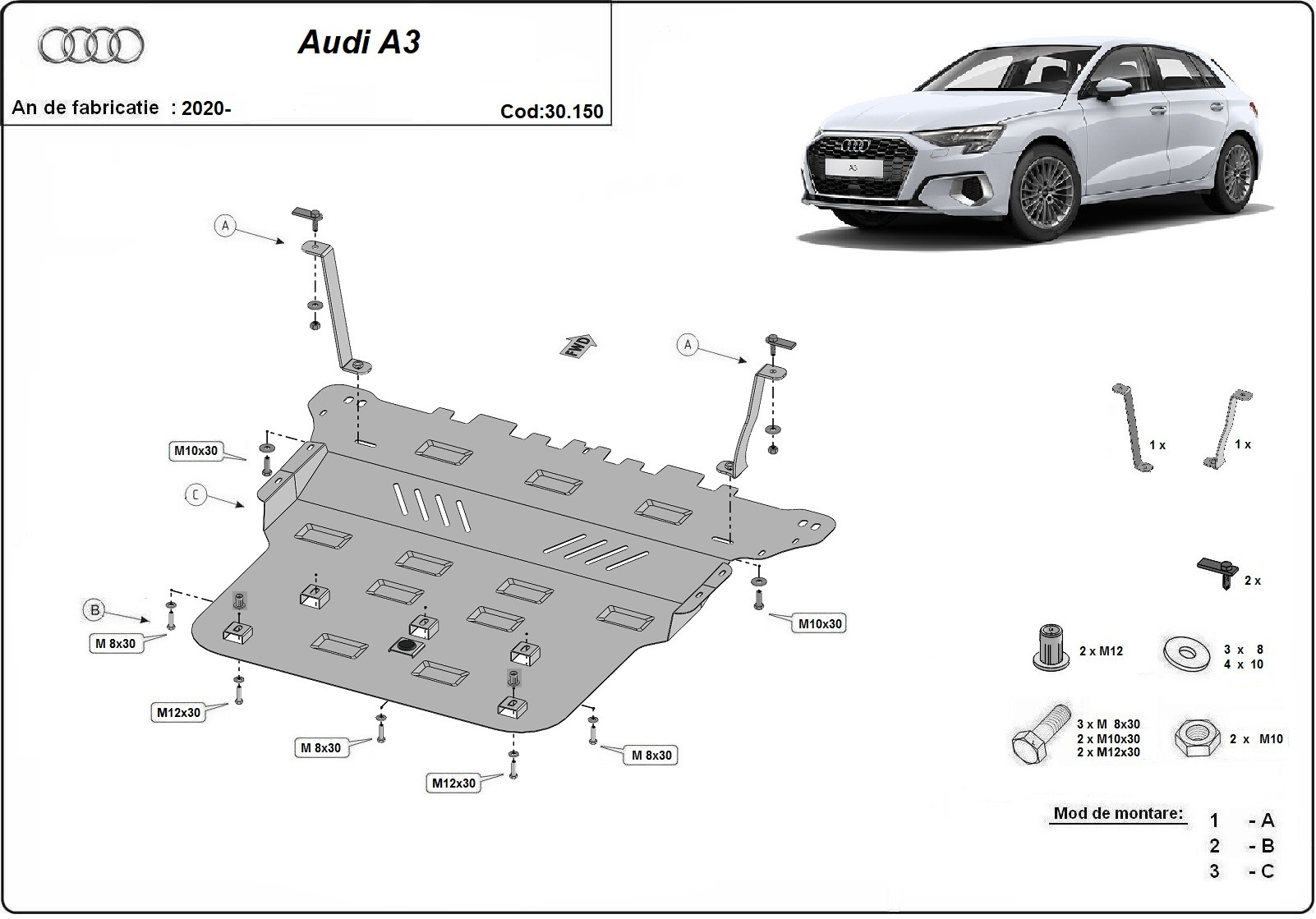 Proteção inferior em aço Motor+ | Audi A3 (2020-2026) - 3