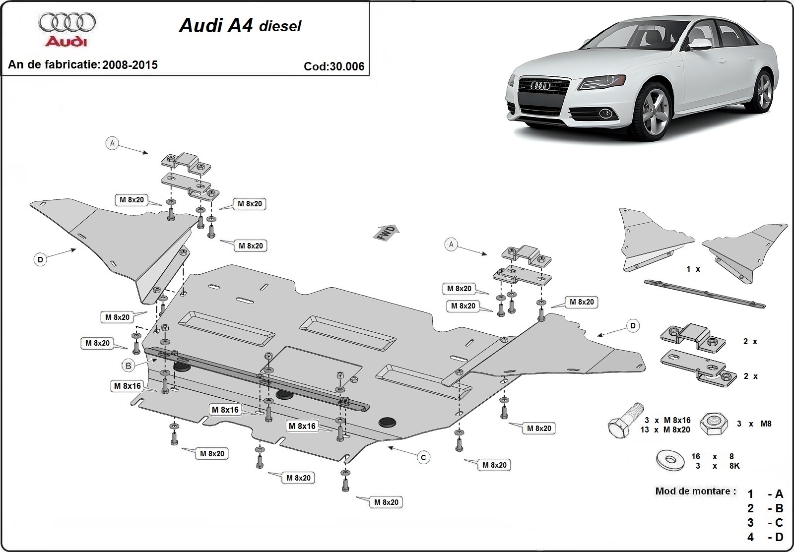 Stalen beschermplaat Motor+ | Audi A4 B8, Diesel (2008-2015) - 3