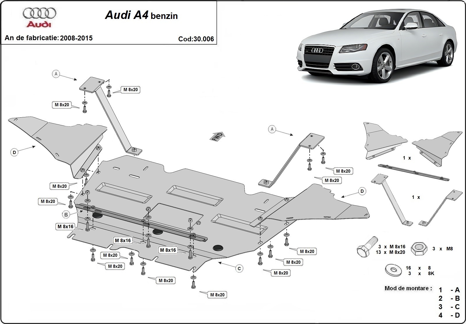Protezione inferiore in acciaio Motore+ | Audi A4 B8, Petrol (2008-2015) - 3