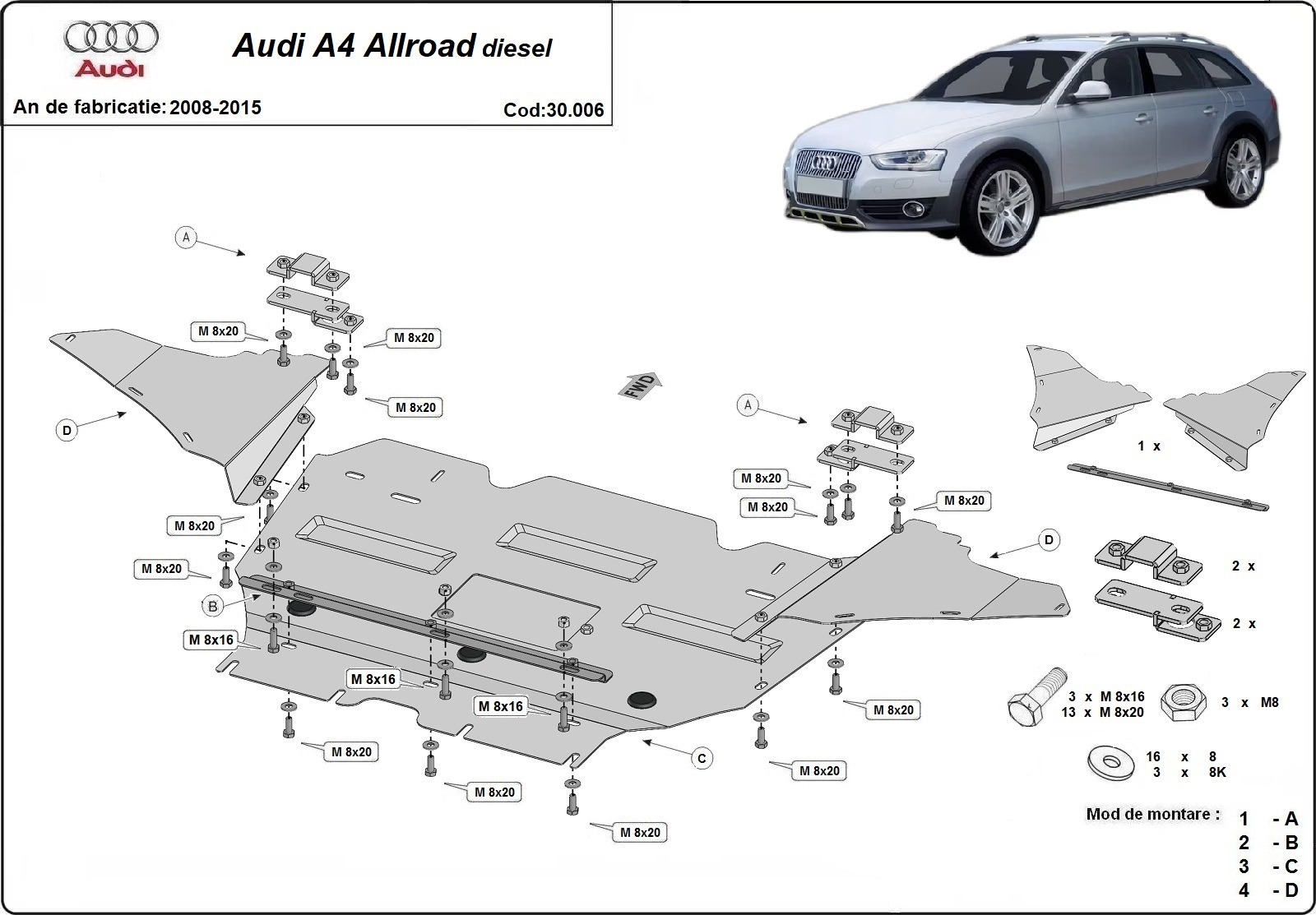 Protezione inferiore in acciaio Motore+ | Audi A4 B8 All Road, Diesel (2008-2014) - 3
