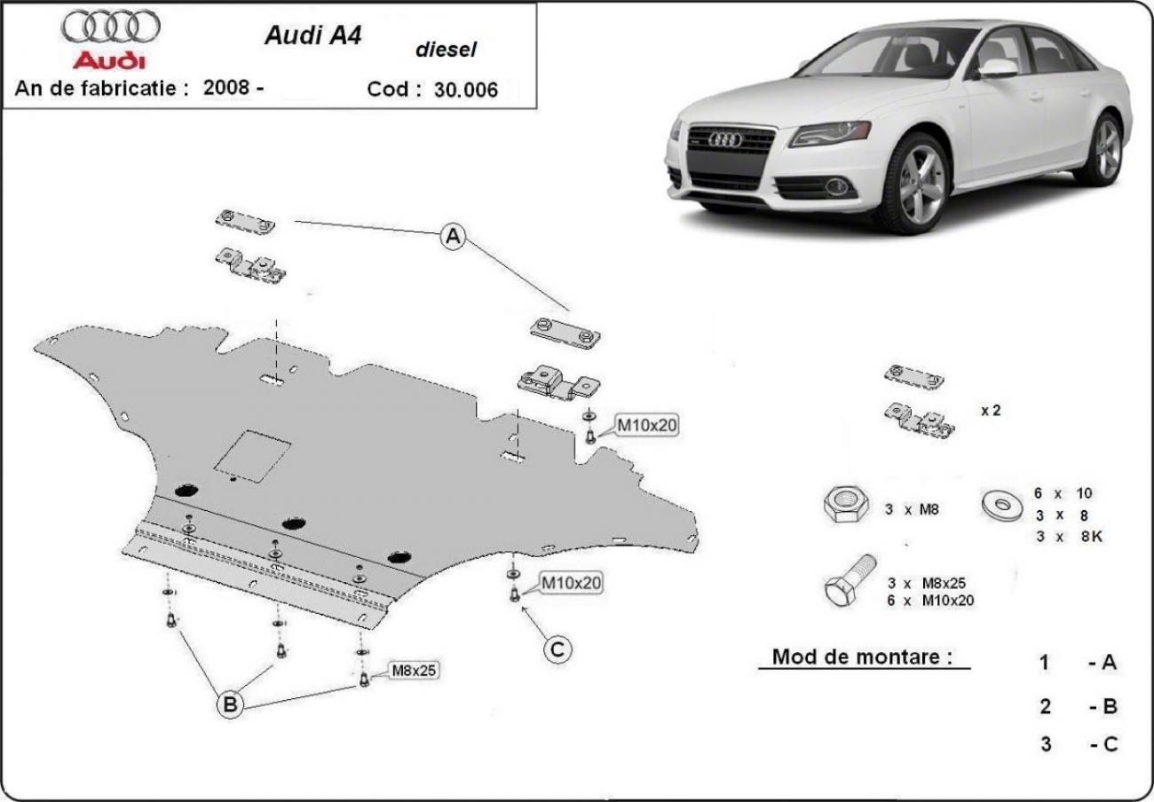 Pohjapanssari Teräs Moottori+ | Audi A4 B8 All Road, Diesel (2008-2014) - 3